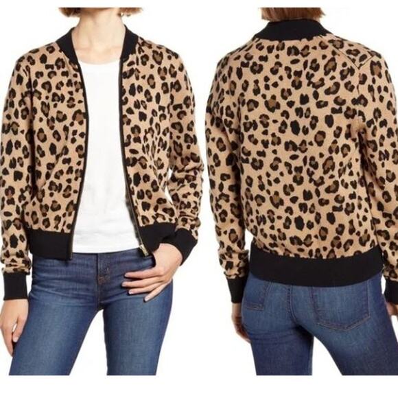 J. Crew Leopard Print Zip Front Cardigan Medium - Picture 2 of 7